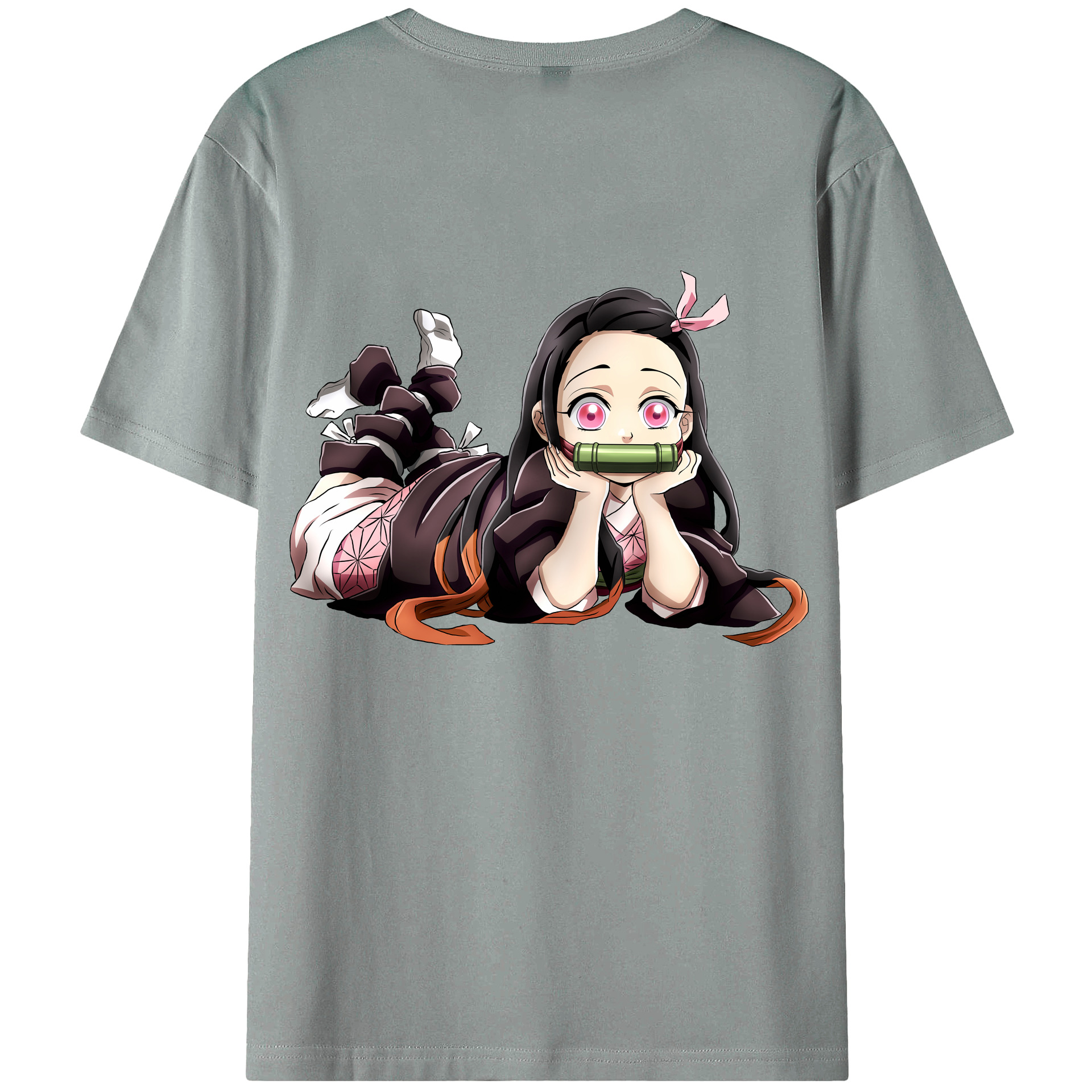 （画像用） 鬼滅の刃（きめつのやいば）竈門 禰󠄀豆子／かまど ねずこ Kamado Nezuko 綿100％ メンズ半袖Tシャツ（バックプリント） 通気性